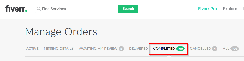 my total amount of orders on fiverr