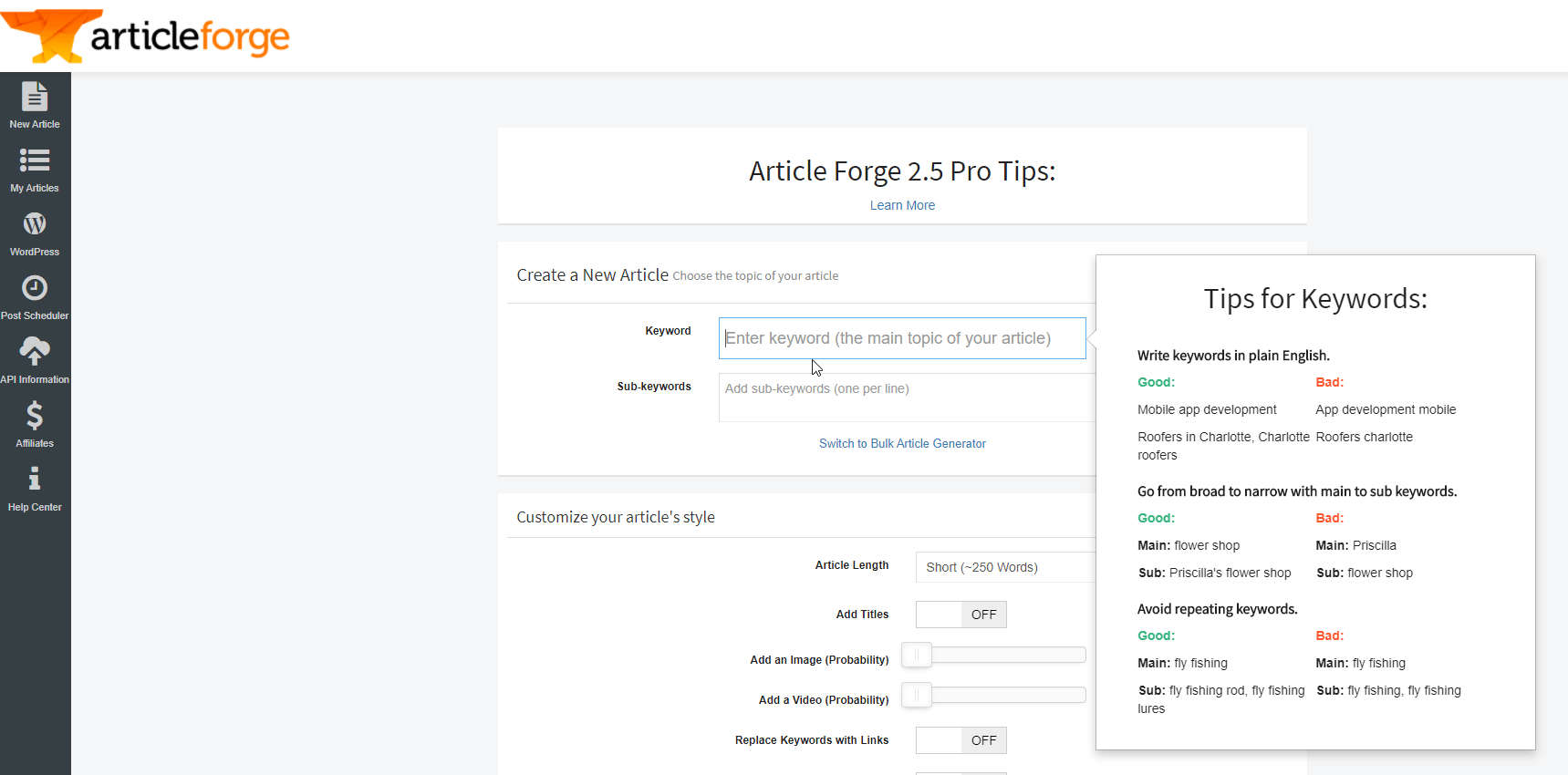 ai generating articles article forge