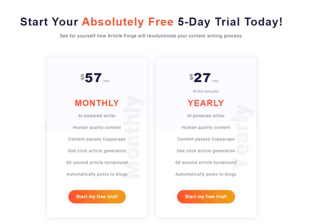 trial and pricing