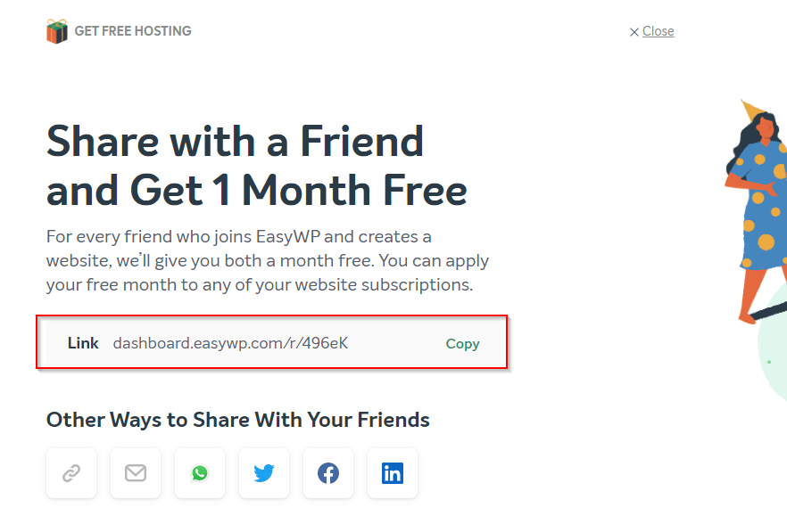EasyWP share and refer a friend and both get 1 month free hosting