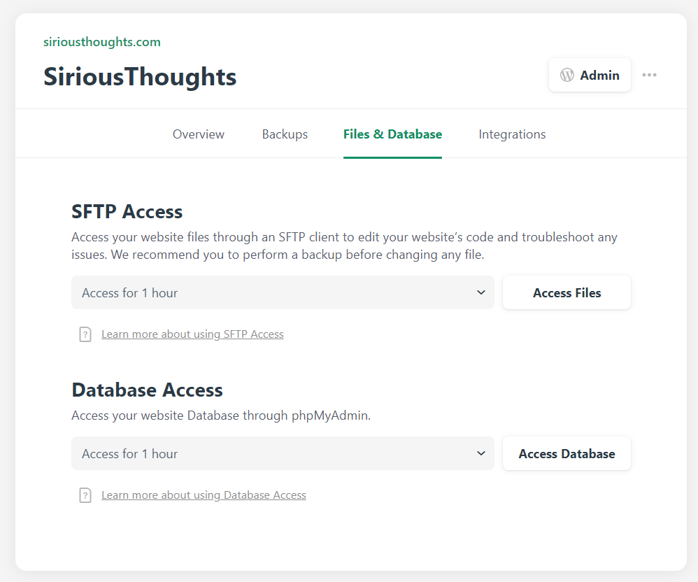 EasyWP SFTP and Database Access